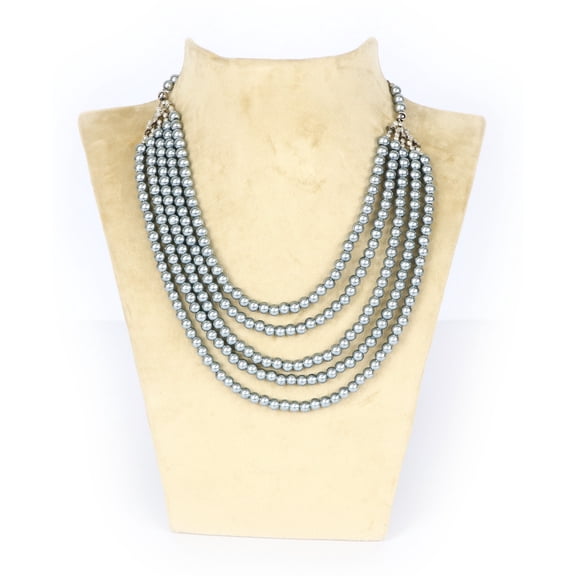 De-Lemon Multi-Strand Grey Glass Pearl Necklace