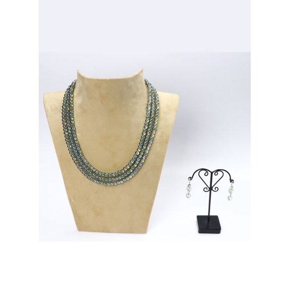 De-Lemon Multi-Strand Iridescent Glass Bead Necklace & Earrings Set