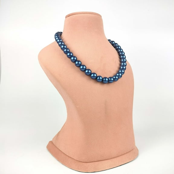De-Lemon Navy Blue Glass Pearl Necklace & Earrings Set - 12mm Bead Statement Jewelry