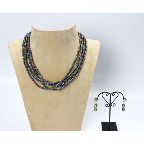 De-Lemon Rainbow Polish Glass Bead Multi-Strand Necklace & Earrings Set - Iridescent Chic