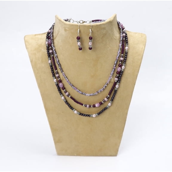 De-Lemon Trendy Stylish Multi-Color Multi-Strand Seed Bead Necklace & Earrings Set