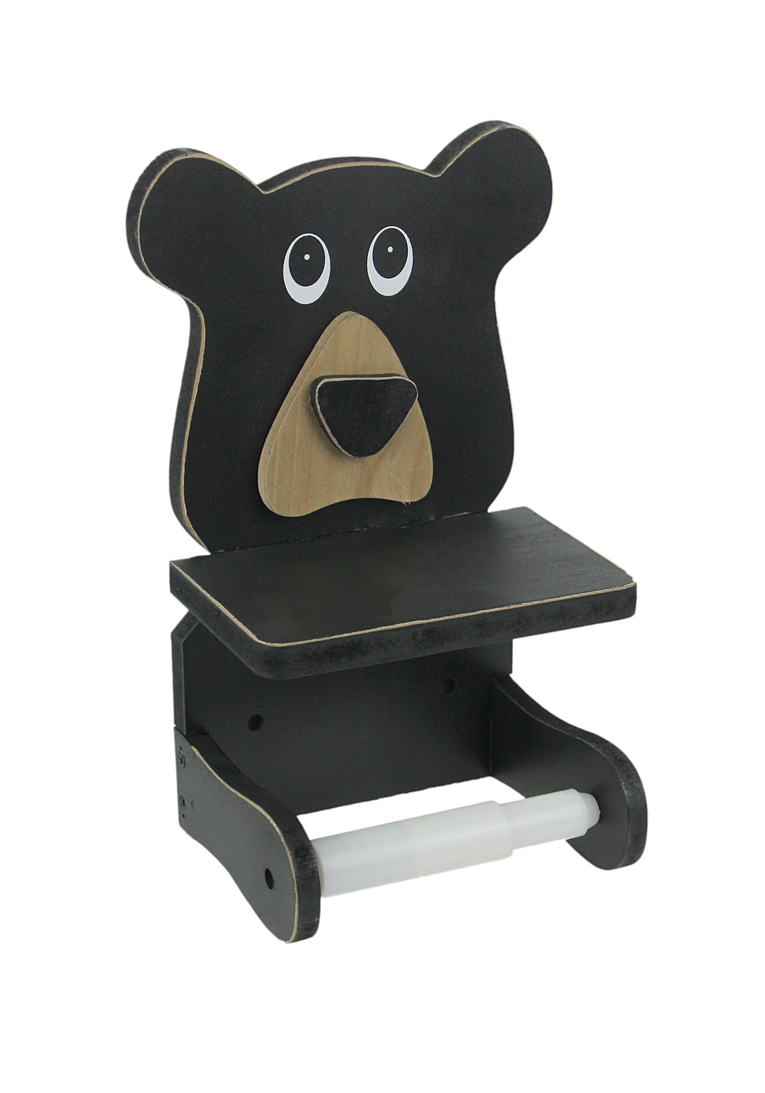 De Leon Collection Hand Painted Black Bear Wood Toilet Paper Roll Holder/ Phone Shelf