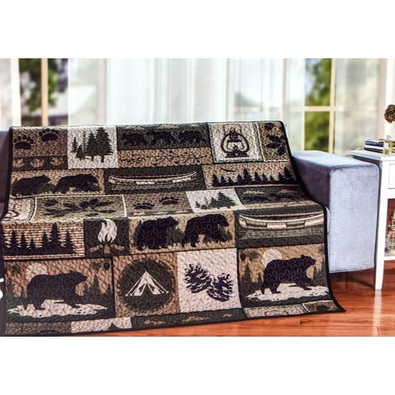 De Leon Collections 62072 60 x 50 in. Bear Camp Woodland Patchwork Decorative Throw Quilt Blanket, Multi Color