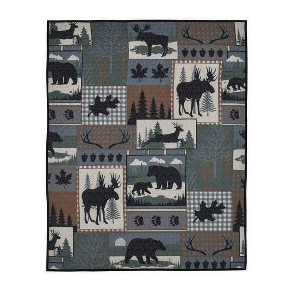 De Leon Collections 62232 60 x 50 in. Woodland Forest Patchwork Checkered Decorative Throw Quilt Blanket, Multi Color