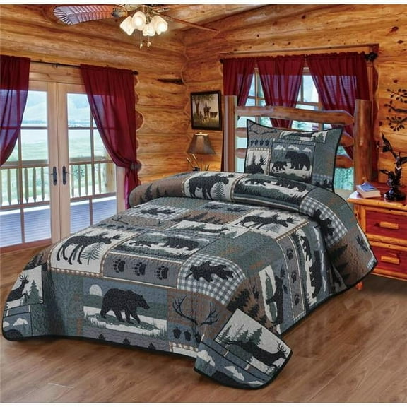 De Leon Collections 62233 Woodland Forest Patchwork Checkered Quilt Quilted Bedding Set, Multi Color - Twin Size Quilt & 1 Standard Sham