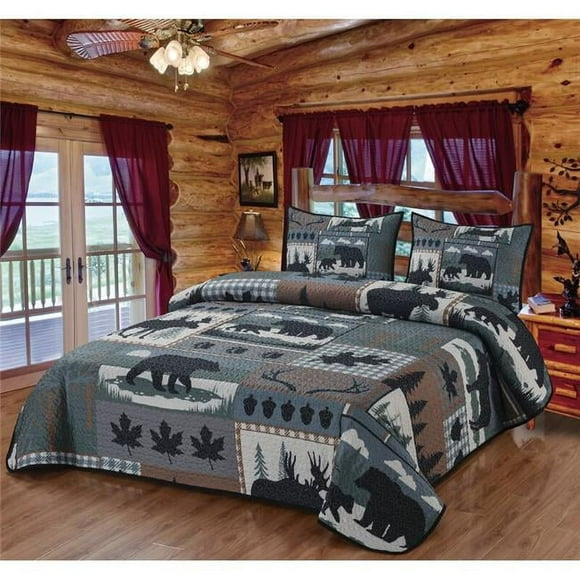 De Leon Collections 62234 Woodland Forest Patchwork Checkered Quilt Quilted Bedding Set, Multi Color - Queen Size Quilt & 2 Standard Shams