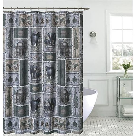 De Leon Collections 62309 72 x 71.5 in. Forest Nature Birch Cabin Themed Decorative Shower Curtain, Multi Color