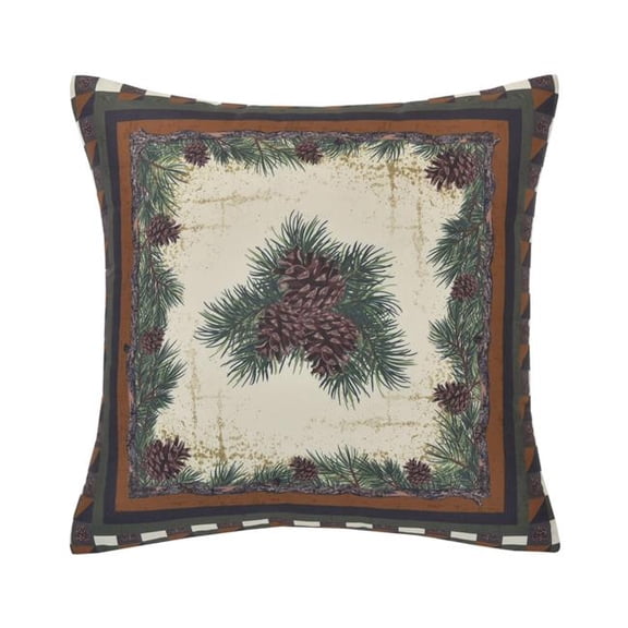 De Leon Collections 62315 16 x 16 in. Pine Forest Checkered Pinecone Decorative Accent Throw Pillow, Multi Color