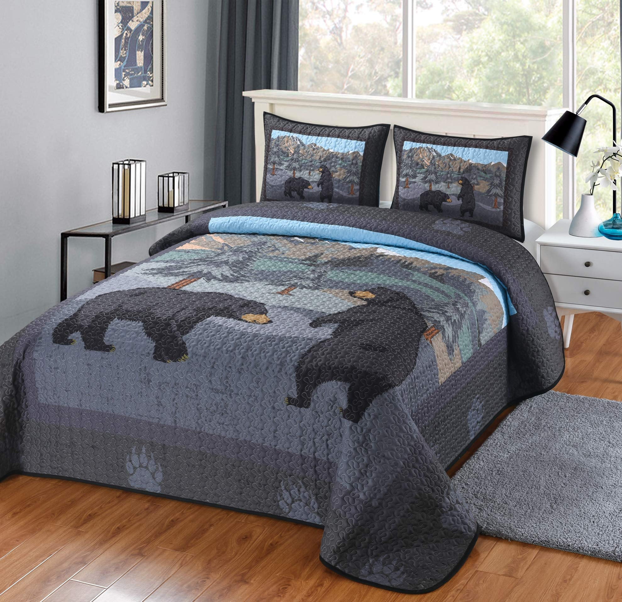 Blue Queen Nature Bear Themed Quilt Set