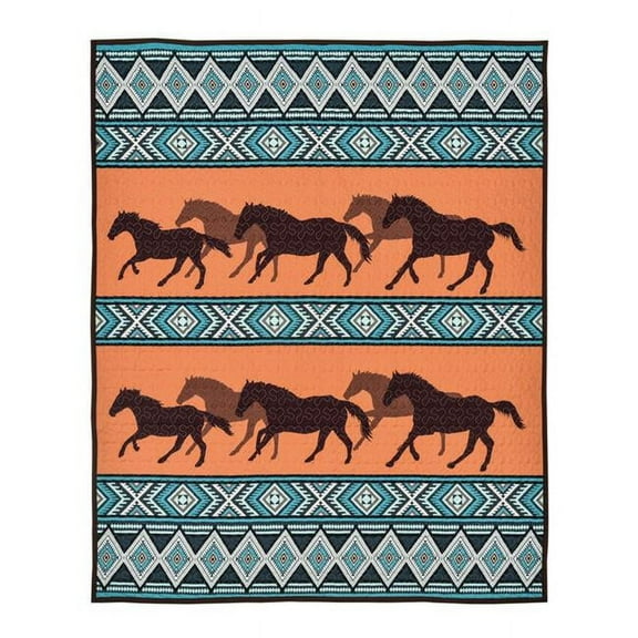 De Leon Collections 63184 60 x 50 in. Dusk Gallops Southwestern Boho Horse Decorative Throw Quilt Blanket, Multi Color