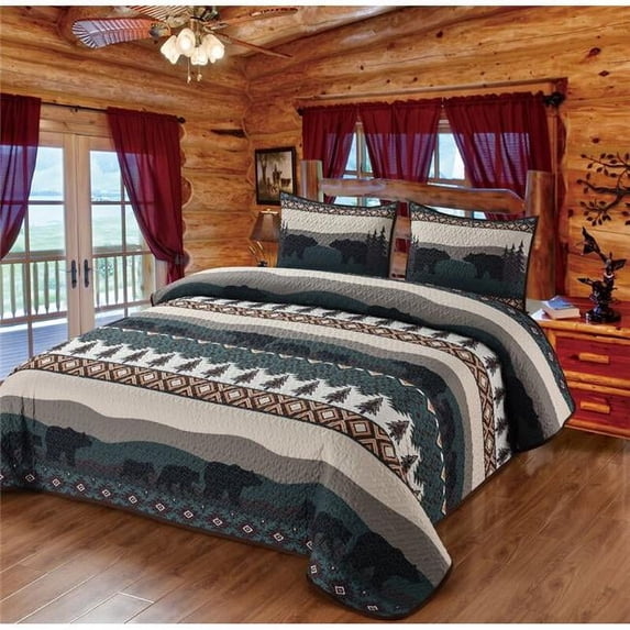 De Leon Collections 63200 Denali Bears Quilt Quilted Bedding Set, Multi Color - King Size Quilt & 2 King Size Shams