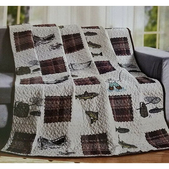 De Leon Collections 63271 60 x 50 in. Fishing Stories Decorative Throw Quilt Blanket, Multi Color