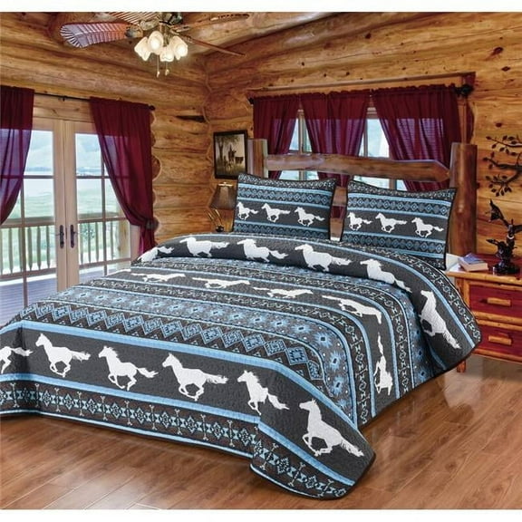 De Leon Collections 63436 Pondering Trail White Horse Silhouette Quilt Quilted Bedding Set, Multi Color - King Size Quilt & 2 Standard Shams
