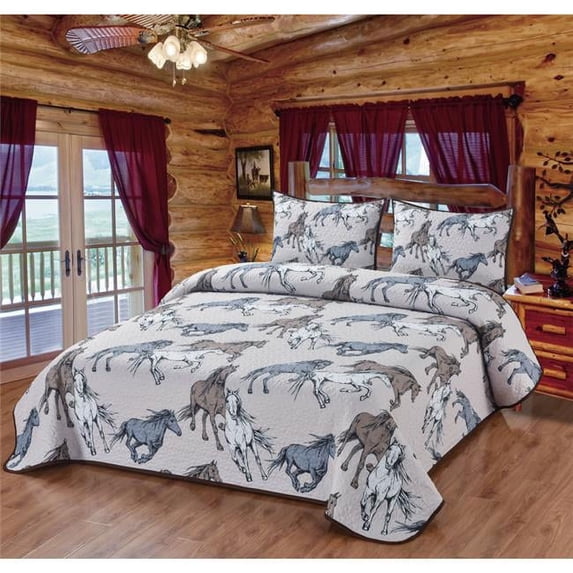 De Leon Collections 63663 Drawn Wild Horses Quilt Quilted Bedding Set, Multi Color - Queen Size