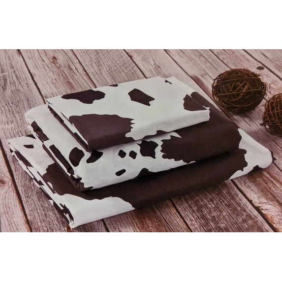 De Leon Collections 63702 Cow Hide Print Animal Print Sheet, Brown & White - Full Size