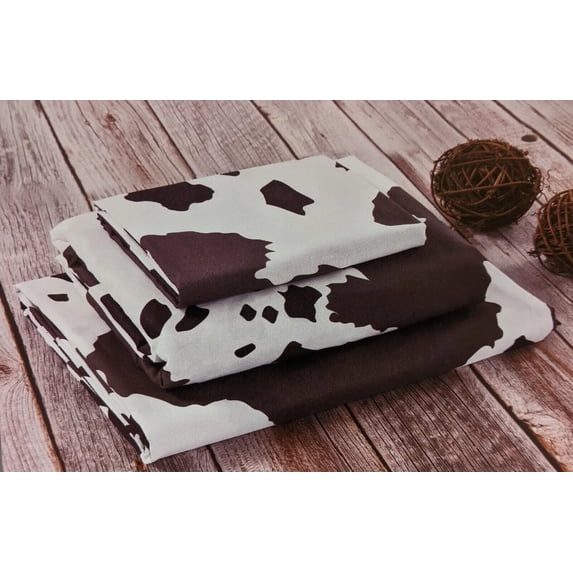 De Leon Collections 63704 Cow Hide Print Animal Print Sheet Set, Brown & White - King Size