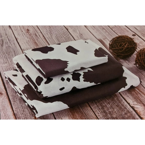 De Leon Collections 63704 Cow Hide Print Animal Print Sheet Set, Brown & White - King Size