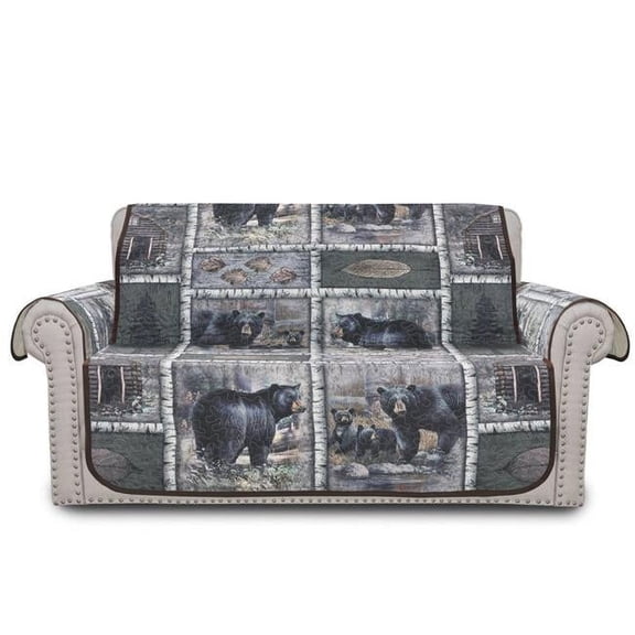 De Leon Collections 62305 Bear Lodge Patchwork Woodland Cabin Black Bear Birch Themed Loveseat Furniture Slipcover