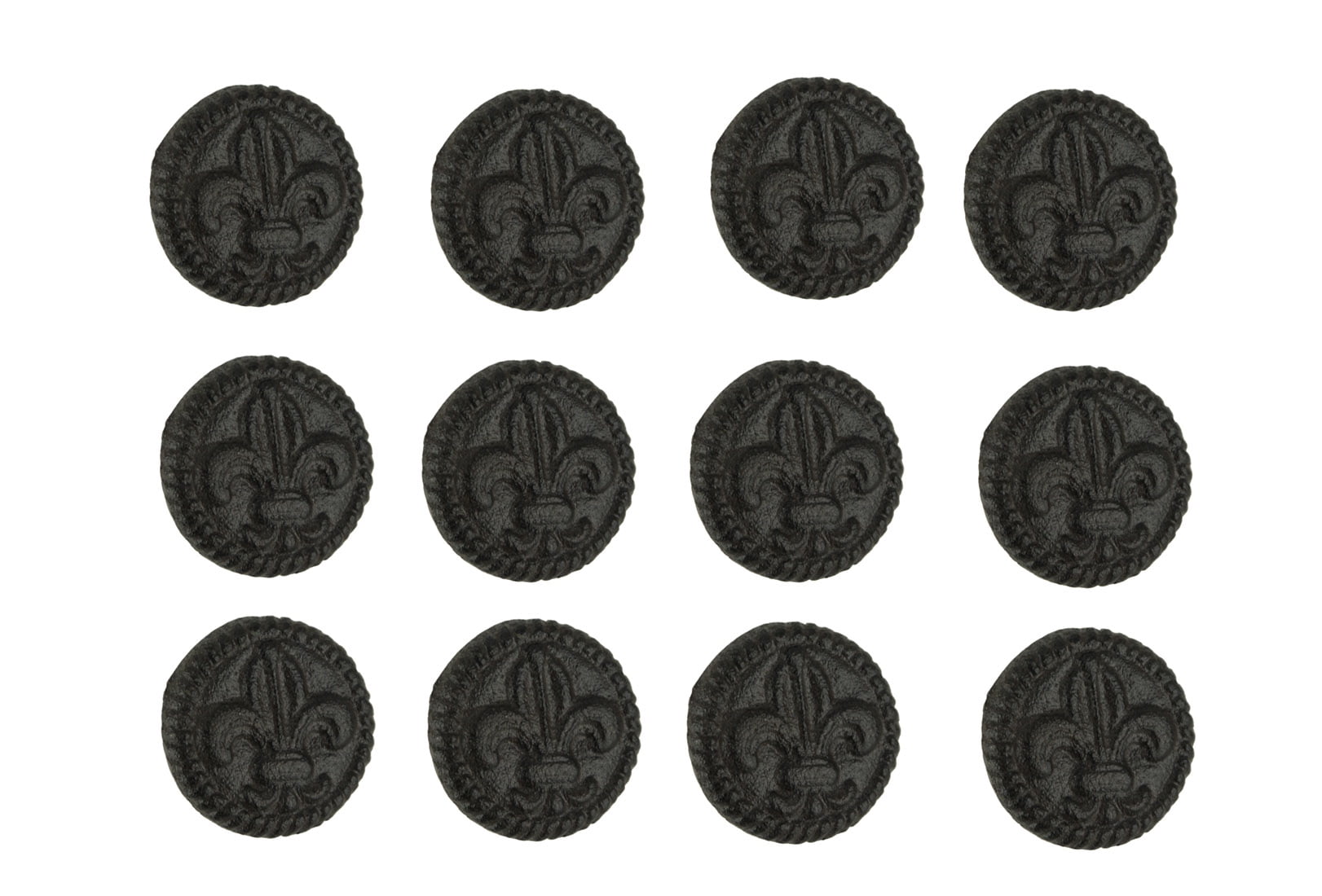 Distressed Brown Cast Iron Fleur De Lis Round Knob Set of 12