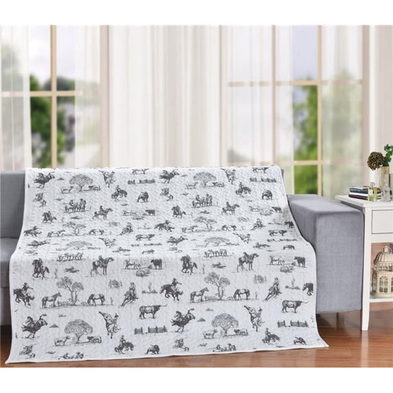 De Leon Collections Country Western Cowboy Farmhouse Ranch Living Toile 60' x 50' Decorative Throw Quilt Blanket