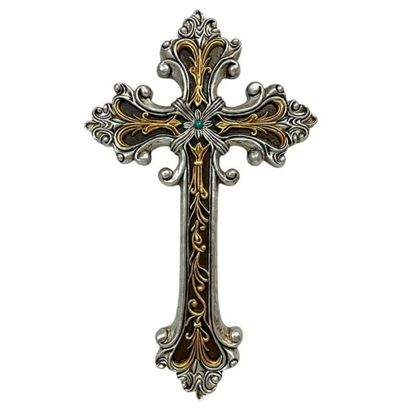 De Leon Collections 14077 Filigree Scrollwork Silver & Gold Hanging Wall Cross Dcor