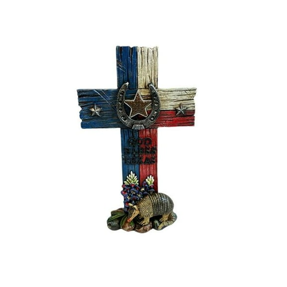 De Leon Collections 14039 God Bless Texas Armadillo Star Standing Tabletop Cross