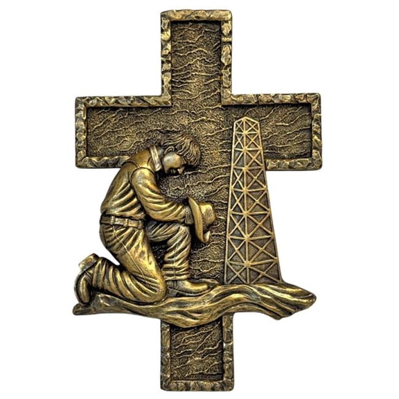 De Leon Collections 15729 Gold Cowboy Oil Derrick Prayer Religious Hanging Wall Cross