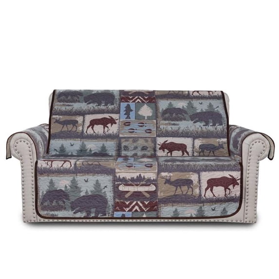 De Leon Collections 62292 It's a Wildlife Patchwork Woodland Animals Lake Cabin Outdoor Loveseat Furniture Slipcover