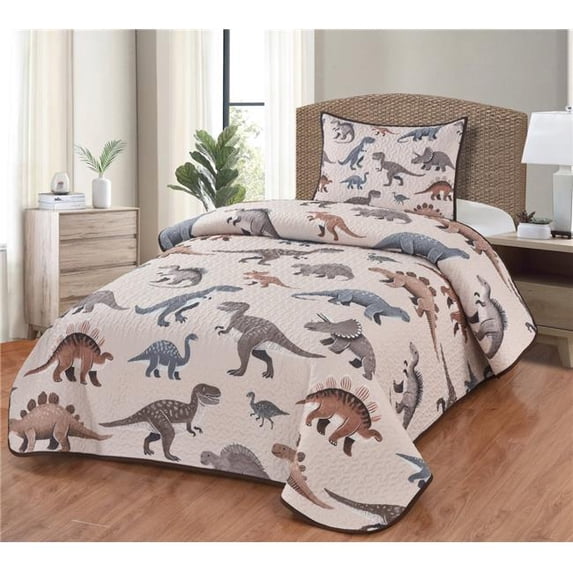 De Leon Collections 63879 Jurassic Journey Childrens Dinosaur Themed T-Rex Decorative Quilt Twin Size Bedding Set