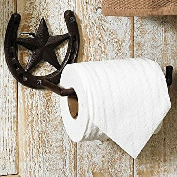 Rustic Horseshoe Star Wall Mount Toilet Paper Holder Western Country Decor