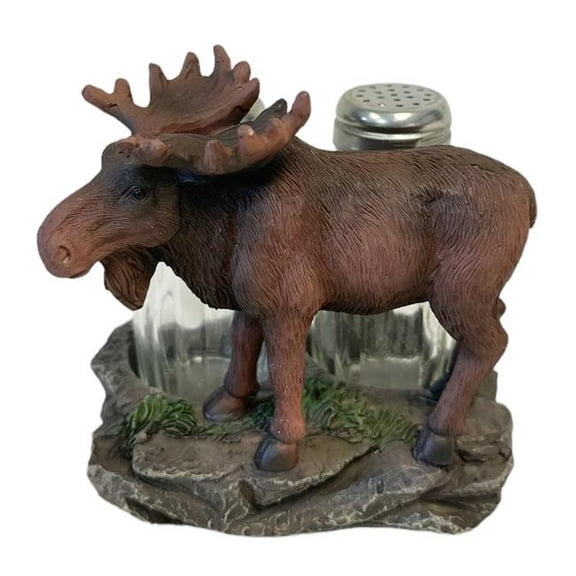 De Leon Collections 15645 Polyresin Brown Moose Standing in Woodland Forest Nature Themed Salt and Pepper Shaker Holder Set