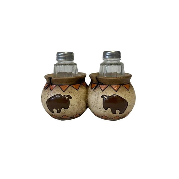 De Leon Collections 14615 Polyresin Southwestern Bison North American Buffalo Jars Country Salt and Pepper Shaker Holder Set