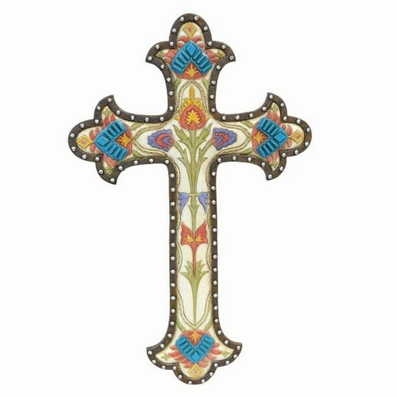 De Leon Collections 13648 Polyresin Southwestern Flowers Floral Hanging Wall Cross