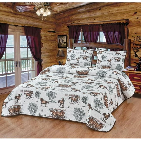 De Leon Collections 63884 Rustic Trail Horses Western Farmhouse Desert Ranch Themed Decorative Quilt Bedding Set / Size: King Quilt