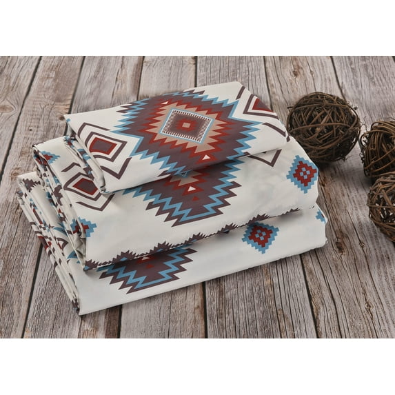 De Leon Collections Sonoma Diamonds Southwestern Tribal Geometric Queen Sheet Set Sheet and Pillowcase Set