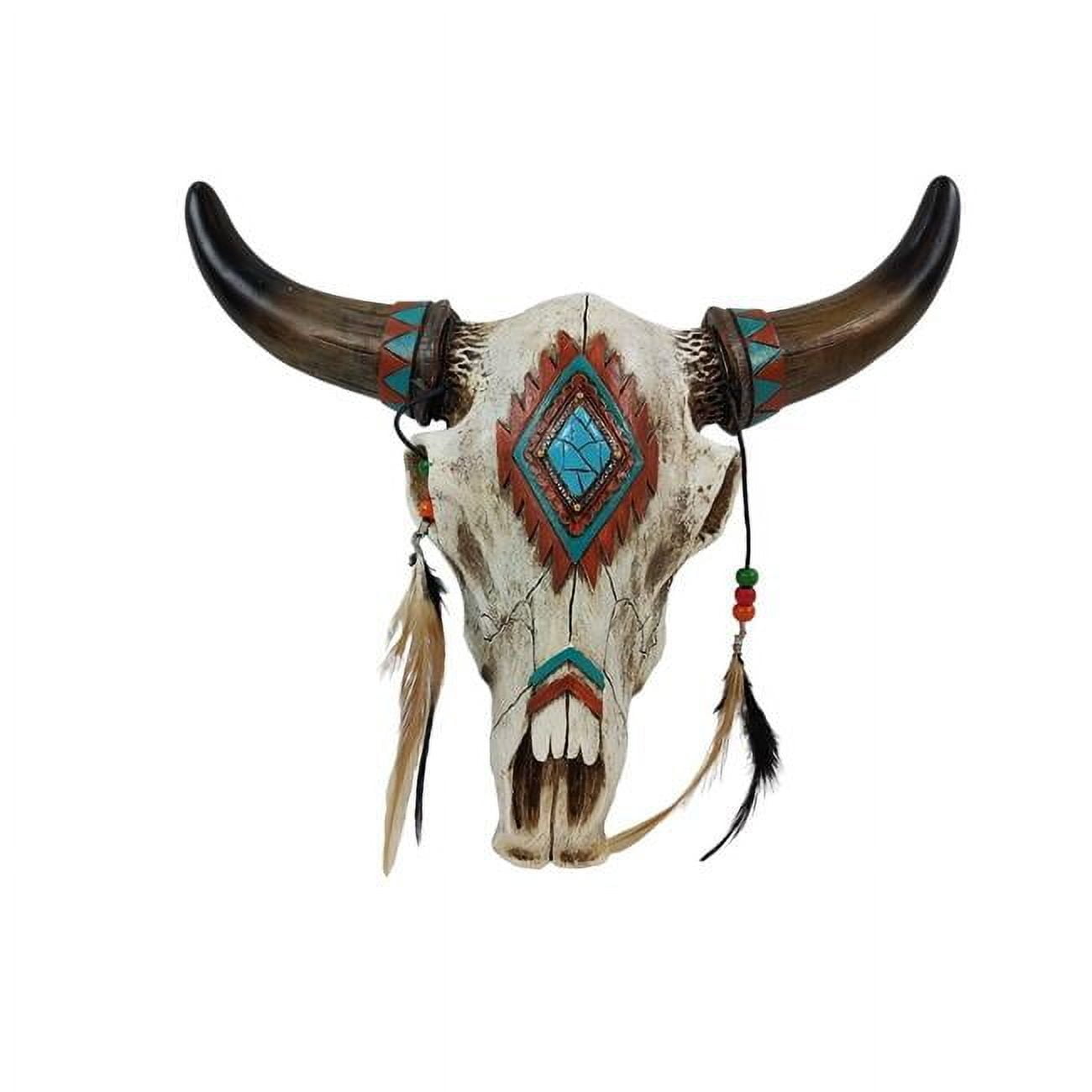 Southwest Tribal Bull Skull with Feathers and Beads Wall Decor
