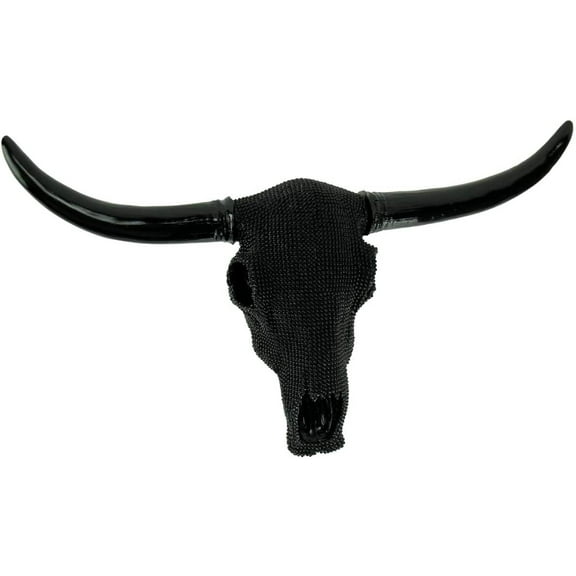 De Leon Collections 13721 Southwestern Black Beads Longhorn Cow Bull Skull with Black Horn Accent Hanging Wall Dcor
