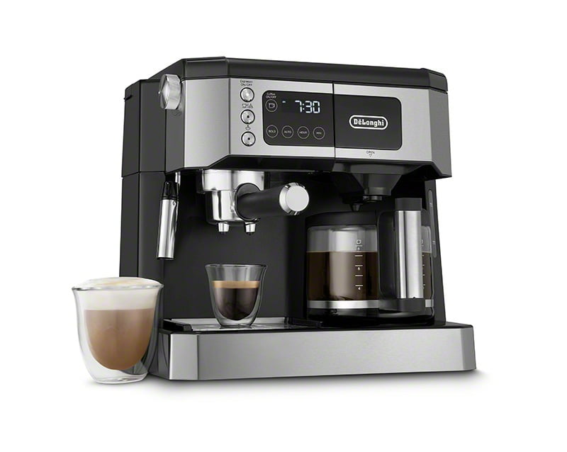 DeLonghi Black Stainless Steel Coffee and Espresso Machine with Steam Wand