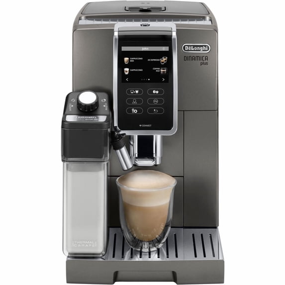 De'Longhi ECAM37095TI Dinamica Plus with LatteCrema System, Fully Automatic Coffee Machine, Colored Touch Display,Titanium