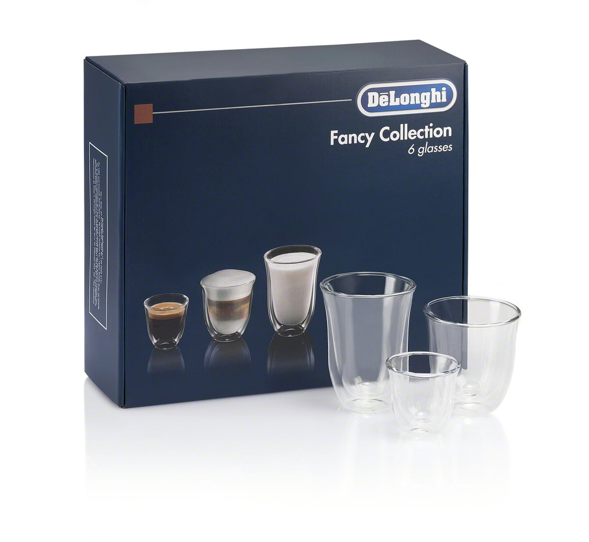 De\'Longhi Trio Gift Set 2 Espresso, 2 Cappuccino, 2 Latte Double Wall  Thermal Glasses