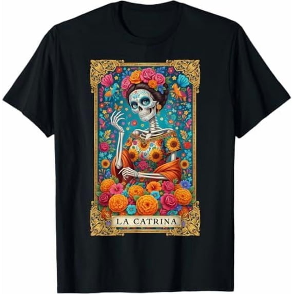 De Los Muertos La Catrina Day of The Dead Women Sugar Skull T-Shirt, Sizes S-5XL - Gategoo
