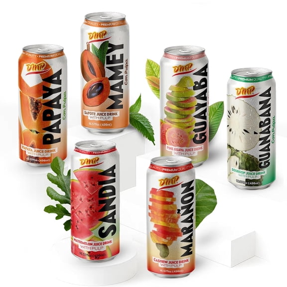 De Mi País Paradise Juice Pack – Papaya, Mamey, Cashew, Guava, Soursop, Watermelon with Pulp – Exotic Canned Fruit Juice Beverages & Drinks | 16.5 Fl Oz | 6-Pack