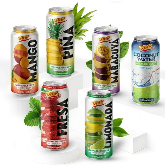 De Mi País Tropical Classics Juice Pack – Mango, Pineapple, Passion Fruit, Coconut Water, Lemonade, Strawberry with Pulp – Refreshing Canned Fruit Beverages, Best Served Cold | 16.5 Fl Oz | 6-Pack