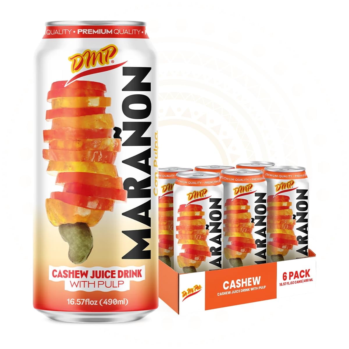 De Mi Pais Cashew Juice Maraon with Pulp & Fruit Chunks,Canned Juice 16.57 Fl Oz, 6-Pack