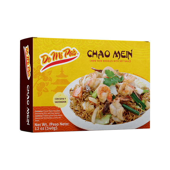 De Mi Pais Chao Mein con Salsa Soya y Sazonador 12oz / Chow Mein Noodles with Soy Sauce and Seasonings 12oz 12-PACK