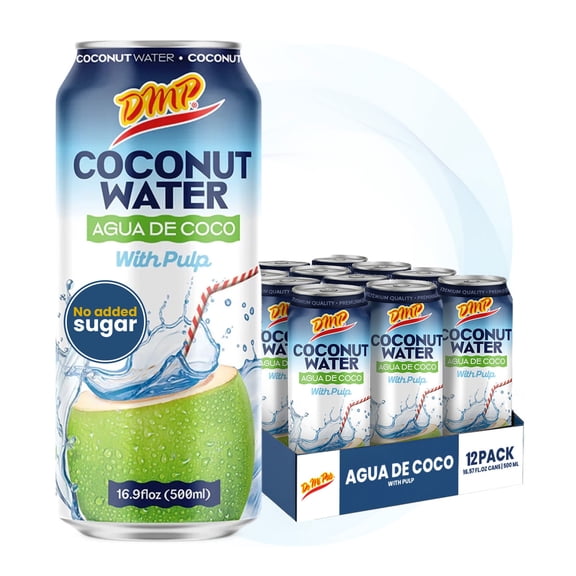 De Mi Pais Coconut Water with Pulp and Real Coconut Pieces, 16.57 oz Bottle, 12-Pack