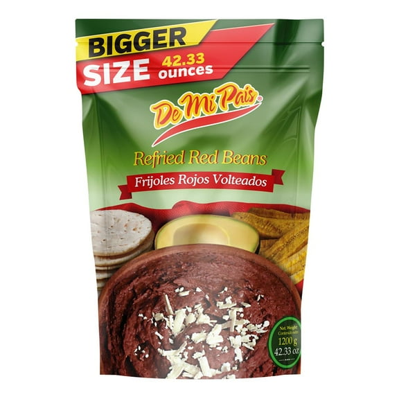 De Mi Pais Frijol Rojo Volteado Familiar 42.33oz / Family Sized Refried Red Beans 1200gr 8-Pack
