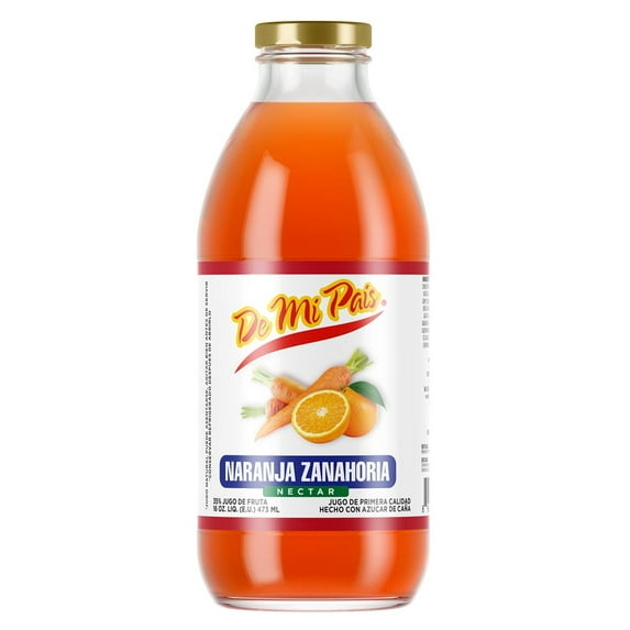 De Mi Pais Jugo de Nectar Sabor a Naranja Zanahoria 16oz / Orange Carrot Nectar Fruit Juice 16oz 12-Pack