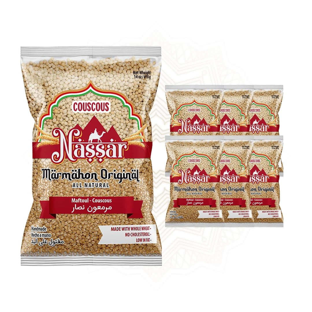 De Mi Pais Marmahon Couscous, Handmade, Whole Wheat Pearls, Middle Eastern Pantry, 14 Oz, 6-Pack