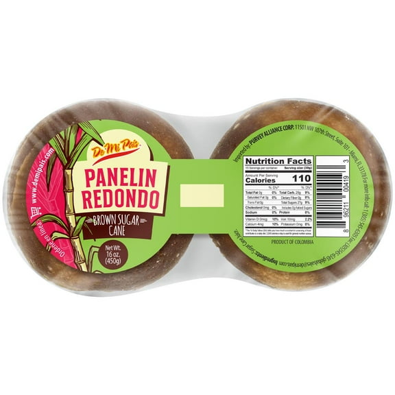 De Mi Pais Panela Redondo 2 Caritas 450g / 2 Faced Brown Sugar Cane 16oz 12-PACK